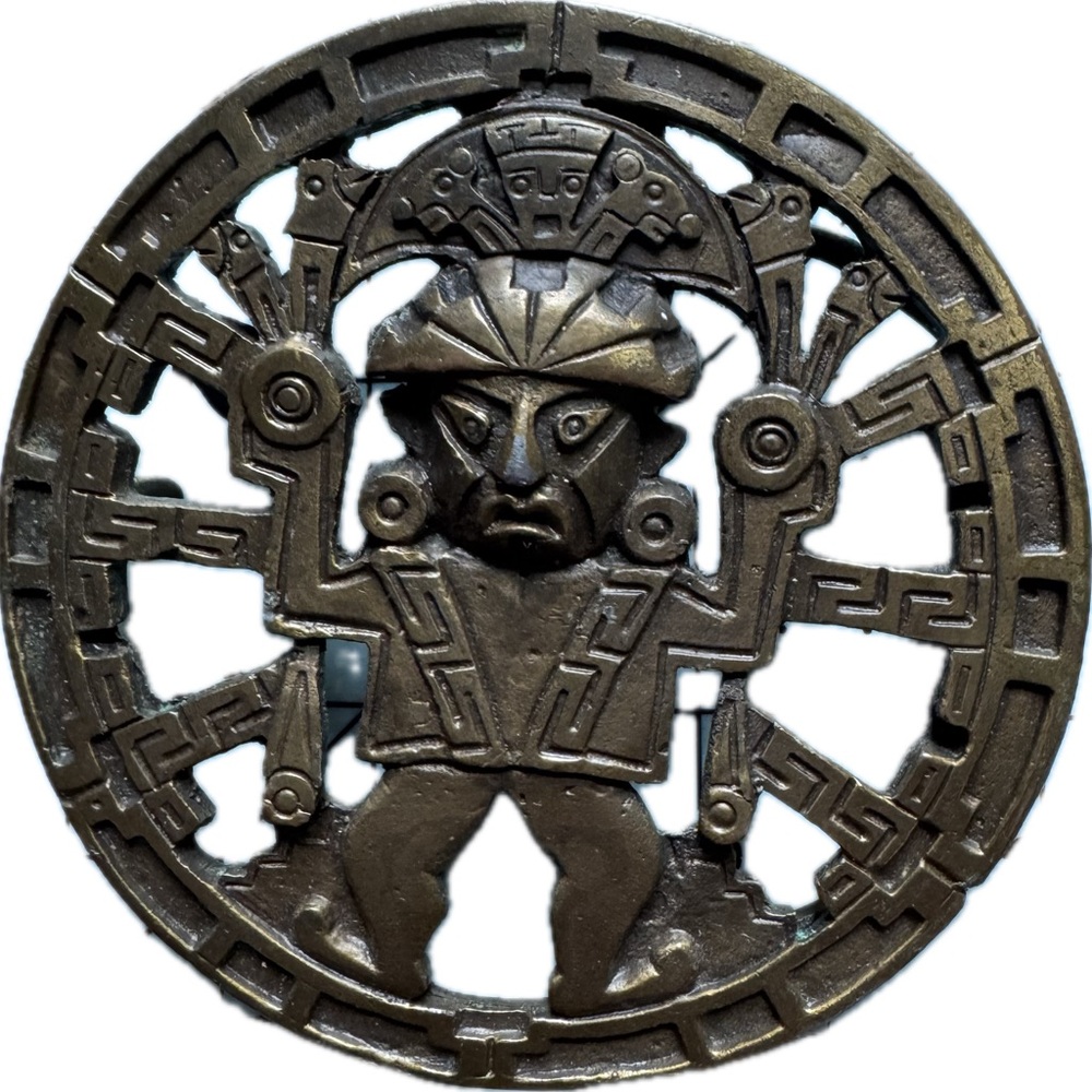 Bergamot Brass Works Mayan Aztec Incan Round Belt Buckle 1970s